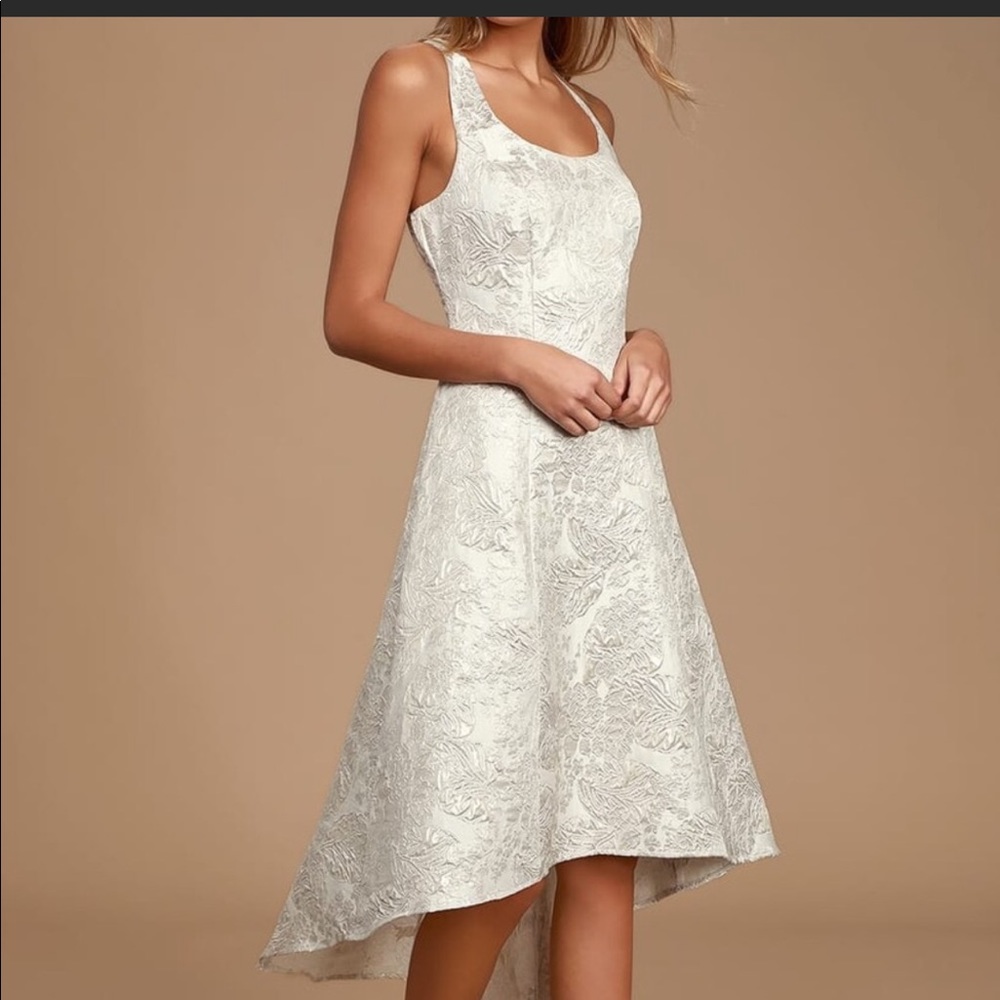 Lulus floral jacquard Hi Low Midi Brocade Dress